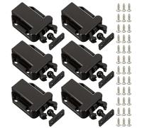6 Pack Push to Open Door Catches, Touch Release Latches for Cupboards | Black PP Bodies, 54 x 42 x 17 mm, Ball Striker Plates And 36 Screws For Handleless Wardrobes, Kitchen And Bathroom Furniture