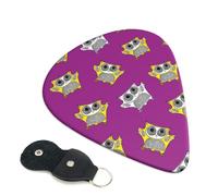 6 Pack Quirky Owl Purple Guitar Picks, Bass Electric Acoustic Guitar Ukulele Accessories, Medium Guitar Picks Plectrums with Organizer Bag