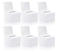 6 Pack Raffle boxes Raffle Box Donation Box for Fundraising, 6.5x4.5x4.5 Inch Cardboard Box with Slot for Ticket and Removable Header Charity Box for Collecting Business Card Voting Contest (white)