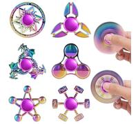 6 Pack Rainbow Metal Fidget Spinners Sensory Fidget Toy for Kids Adults Durable Office Desk Sensory Toys for Stress Relief & Anxiety, Classroom Prizes, Christmas Party Bag Filler
