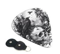 6 Pack Raven Skulls Forest Guitar Picks, Bass Electric Acoustic Guitar Ukulele Accessories, Heavy Guitar Picks Plectrums with Organizer Bag