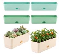 6 Pack Rectangle Planter 16 Inch Window Boxes Planters Rectangular Large Window Sill Planters Indoor Self Watering Plant Pots with Drainage Holes and Saucers Succulent Herb Flower Pots, Macaron Color