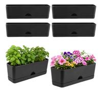 6 Pack Rectangle Planter 16x4.4 Inch Window Boxes Planters Rectangular Large Window Sill Planters Indoor Self Watering Plant Pots with Drainage Holes and Saucers Succulent Herb Flower Pots, Black