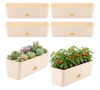 6 Pack Rectangle Planter 16x4.4 Inch Window Boxes Planters Rectangular Large Window Sill Planters Indoor Self Watering Plant Pots with Drainage Holes and Saucers Succulent Herb Flower Pots, Beige