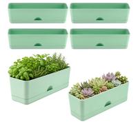 6 Pack Rectangle Planter 16x4.4 Inch Window Boxes Planters Rectangular Large Window Sill Planters Indoor Self Watering Plant Pots with Drainage Holes and Saucers Succulent Herb Flower Pots, Green