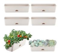 6 Pack Rectangle Planter 16x4.4 Inch Window Boxes Planters Rectangular Large Window Sill Planters Indoor Self Watering Plant Pots with Drainage Holes and Saucers Succulent Herb Flower Pots, Light Grey