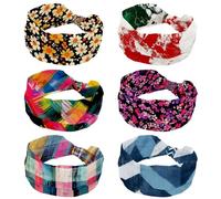 6 Pack Red Green White Marble Texture Headbands for Women Workout Twist Knotted Head Bands Stretchy Hairbands Non Slip Yoga Sport Turban Headwrap