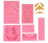 6 Pack Relief Baroque Vintage Silicone,Fondant Silicone Mold, 3D Relief Flower Lace Mould Filigree Mold Sculpted Decoration,Moulds for Cake Decorating Mould Polymer Clay Crafting Projects