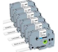 6-Pack Replace for Brother Label Maker Tape TZe TZ 12mm 0.47 Laminated White Tape TZe-231 Compatible with P-Touch 1/2" Black on White TZE231 for PT-D220 D210 H110 D200 D400 1280 D610BT Ptouch Refills