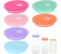 6 Pack Replacement Acrylic Lids Fit For 16 Oz Glass Cups And Snowglobe Glass Can, Mixed Color