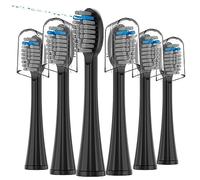 6 Pack Replacement Flossing Toothbrush Heads for Waterpik Sonic Fusion - Compatible with SF-01/SF-02/SF-03/SF-04 - Black with Caps