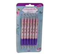 6 Pack Retractable Pens 3 Black 3 Blue Bird Flower Design