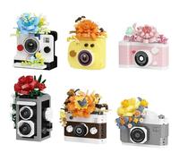 6 Pack Retro Camera Building Set, Mini Cute Flower Camera Building Blocks Kits, Micro Vintage Cameras Bricks Model, Gifts for Photography Fans, 1652 PCS