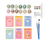6 Pack Retro Cocktail Paint by Numbers Kit for Adults Beginner,DIY Acrylic Paint by Number Kits On Canvas,Acrylic Oil Watercolor Painting Kit,Hand-Painted Oil Painting Set for Bar Home Wall Decor