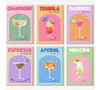 6 Pack Retro Cocktail Paint by Numbers Kit for Adults Beginner,Vintage Easy Paint by Number on Canvas,Acrylic Oil Watercolor Painting kit Arts and Crafts for Bar Party Room Wall Decor (8x12 inch)