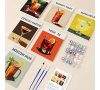 6 Pack Retro Cocktail Paint by Numbers Kit, Painting Kits for Beginners On Colored Canvas, Vintage Easy Paint by Number on Canvas, Acrylic oil watercolor Painting kit