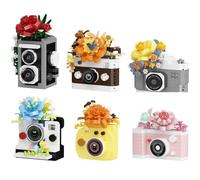 6 Pack Retro Flower Camera Building Blocks Set, 1652 PCS Mini Cute Flower Camera Building Kits, Micro Vintage Cameras Bricks Model Toys, Gifts for Photography Fans,