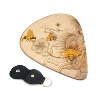 6 Pack Retro Hand Drawn Honey Bees Sunflowers Guitar Picks, Bass Electric Acoustic Guitar Ukulele Accessories, Heavy Guitar Picks Plectrums with Organizer Bag