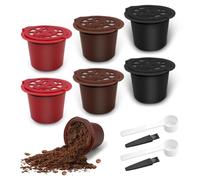 6 Pack Reusable Coffee Capsules Pods for N Espresso OriginalLine, Refillable Coffee Pods Compatible with N Espresso Machines Filter with Coffee Spoon and Brush(Brown*2 + Black*2 + Red*2)