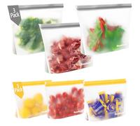 6 Pack Reusable Freezer Bags, ReaGold Sandwich Bag Ziplock Reusable Food Bags, Reusable Ziplock Bags, Gallon Reusable Silicone Food Bags for Keeping Sandwich, Snack, Fruit, Meat, Veg Fresh for Longer