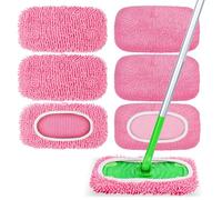 6-Pack Reusable Microfiber Mop Pads Compatible with Swiffer Sweeper, Dry & Wet Sweeping Cloths - Washable Wet Pads Refill for Multi-Surface/Hardwood Floor Cleaning -Pink