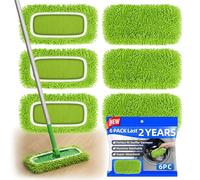 6 Pack Reusable Microfiber Mop Pads Compatible with Swiffer Sweeper, Machine Washable Microfiber Refills for Wet & Dry Floor, Swifer Chenille Pad Refills Fits Hardwood, Marble, Tile & Laminate