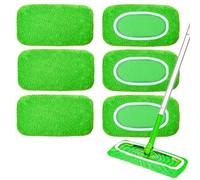 6-Pack Reusable Mop Pads Compatible with Swiffer Sweeper Mop - 100% Coral Fleece Washable Refills - Microfiber Dry & Wet Sweeping Cloths for Multi-Surface/Hardwood Floor Cleaning