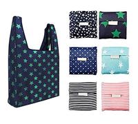 6 Pack Reusable Shopping Grocery Bags with Pouch Foldable, Washable , 35LB Weight Capacity, Heavy Duty Tote, Eco-Friendly Purse Bag Fits in Pocket Waterproof & Lightweight, Multicolor, XL, Fashionable