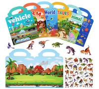 6 Pack Reusable Sticker Book, 3D Puffy Sticker Books for Toddlers 2 3 4 Years Old, 6 Themes Sticker Books for Kids Boys Girls - Wild Animal, Dinosaurs, Farm, Outer Space, Vehicle, Ocean World