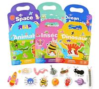 6 Pack Reusable Sticker Book for Toddlers, Sea Creature Space Animals Vehicle Insects Dinosaurs Puffy Stickers Books for Toddler Airplane Activities Travel Toys for 2-6 Year Olds