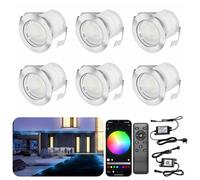6 Pack RGB WiFi LED Decking Lights, IP67 Waterproof Ø30mm Plinth Lights