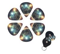 6 Pack Rock Band Stage Guitar Picks with Guitar Pick Holder, Personalized Celluloid Plectrums for Acoustic Guitar, Bass, Ukulele, Cool Bass Accessories Gifts for Men Women 0.46mm