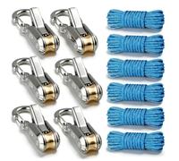 6 Pack Rope with Roller Tensioner for Easy and Secure Tying,2026 New Heavy Duty Retractable Buckle Rope with Accessory Cord for Camping Boating Home Storage Outdoor Use