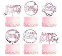 6-Pack Rose Gold Birthday Cake Topper Set, Double-Sided Glitter, Acrylic Happy Birthday Sign Cake Toppers/Cupcake Toppers, Birthday Party Decorations Supplies for Girls and Mom.