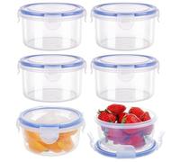 6 Pack Round Clip Lock Food Containers with Lids, 300ml Airtight Food Storage Set, Small Meal Prep & Snack Pots, Stackable Plastic Containers for Fruits, Yoghurt, Bento Box, Fridge & Travel