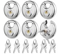 6 Pack Round Disc Padlock, Heavy Duty Outdoor Discus Lock with Keys, Stainless Steel Shackle Keyed Padlocks, Waterproof Security Locks for Storage Unit Sheds Garages Gym Fence