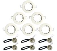6 Pack Round Recessed Spotlights Zinc Alloy Downlight Bezel Trim Ring Fitting GU10 Light Mounting Frame with GU10 Lamp Holder for Ceiling Spotlight MR16 and 50mm Bulb Halogen Light Fitting White