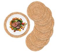 6 Pack Round Woven Placemats, 30cm Place Mats for Table Natural Handmade Woven table mats Large Water Hyacinth Placemats Braided Wicker ta-ble place m-ats for Dining Table, Kitchen, Restaurant Hotel