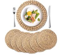 6 Pack, Round Woven Placemats, 35 cm Natural Water Hyacinth Placemats, Braided Straw Table Mats