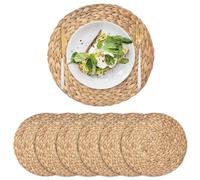 6 Pack Round Woven Placemats, Water Hyacinth Placemats, Natural Table Mats for Dining Table (35 cm)