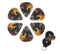 6 Pack Running Black Horses Guitar Picks with Guitar Pick Holder, Personalized Celluloid Plectrums for Acoustic Guitar, Bass, Ukulele, Cool Bass Accessories Gifts for Men Women 0.46mm