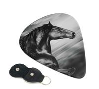 6 Pack Running Horse Black And White Guitar Picks - 0.46 0.71 0.93 mm Includes Cool Guitar Picks Thin Medium Heavy Thickness, Electric Guitar Picks for Acoustic Guitar Bass Ukulele