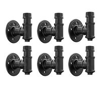 6 Pack Rustic Style Industrial Iron Pipe Coat Towel Holder Wall Hook for Hanging, Wall Mounted Vintage Robe Clothes Hanger Heavy Duty Farmhouse,Mounting Hardware Included Black