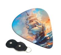 6 Pack Sailing Ship Ocean Sunset Guitar Picks - 0.46 0.71 0.93 mm Includes Cool Guitar Picks Thin Medium Heavy Thickness, Electric Guitar Picks for Acoustic Guitar Bass Ukulele