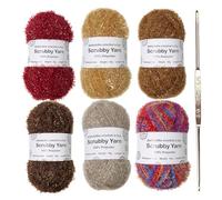 6 Pack Scrubby Shine Yarn with Metal Crochet Thread Thickness 1mm Each Roll 50g About 110 Meters Long Crocheting Yarn for Dishcloths Crocheting Weaving Yarns for Dish Towels Home Decor Craft Projects