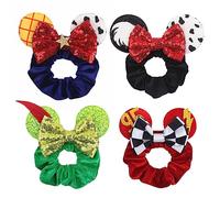 6 Pack Scrunchies Mouse Ears Hair Bows Scrunchies for Kids,Velvet Sparkle Sequin Bows Hair Scrunchies Hair Ties Elastic,Hair Accessories for Women Girls Adult Kids Cosplay Vacation Photography Party