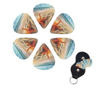 6 Pack Sea Beach Starfish Guitar Picks with Guitar Pick Holder, Personalized Celluloid Plectrums for Acoustic Guitar, Bass, Ukulele, Cool Bass Accessories Gifts for Men Women 0.71mm