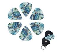 6 Pack Sea Turtle-Blue Guitar Picks with Guitar Pick Holder, Personalized Celluloid Plectrums for Acoustic Guitar, Bass, Ukulele, Cool Bass Accessories Gifts for Men Women 0.71mm