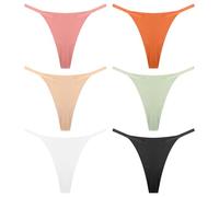 6 Pack Seamless Women's Thong Underwear, Ice Silk Thongs for Women, No Show Women's Fitness Thongs, Low Rise Breathable G String Thongs for Women (UK, Alpha, L, Regular, Regular, 6 colors, one each)