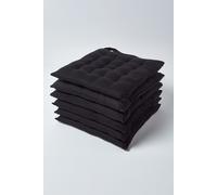 6 Pack Seat Pads Luxury 100% Cotton Indoor Outdoor Garden Cushion, 40cm Homescapes Black 40cm x 40cm